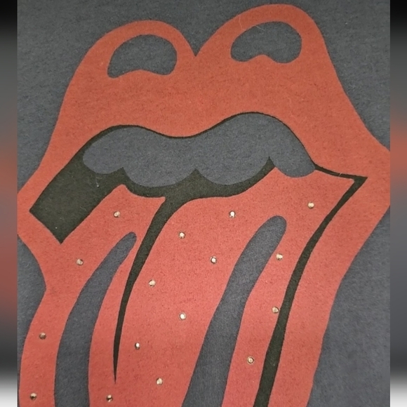 AE Rolling Stones Cropped Long Sleeve Graphic T-Shirt Charcoal Grey Size XS - Picture 3 of 9